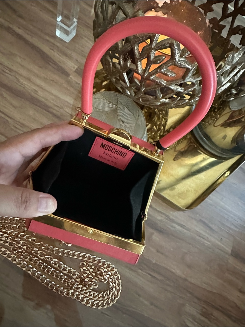 Moschino Coral-Pink Trapezoid Mini Top-Handle Bag - Picture 8 of 12